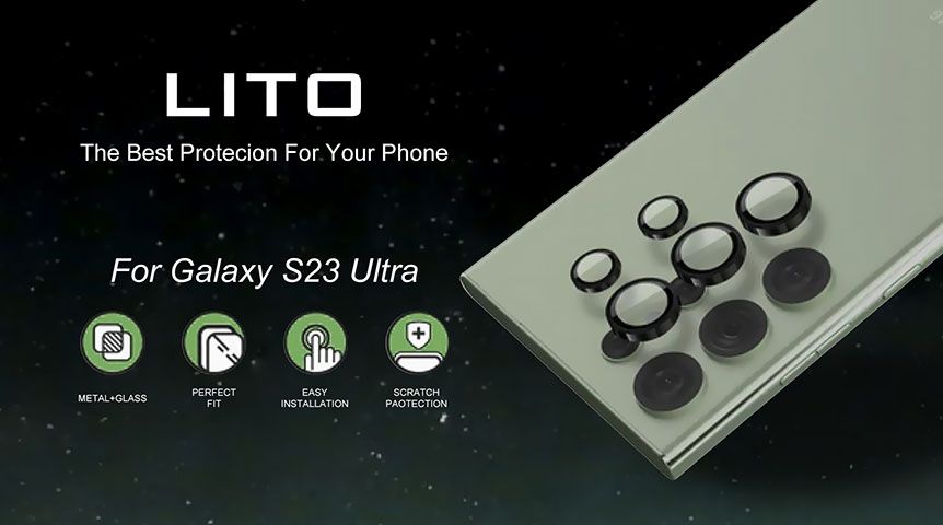 Protetor de lente de câmera de metal Lito S+ para Samsung Galaxy S23 Ultra com kit de instalação fácil