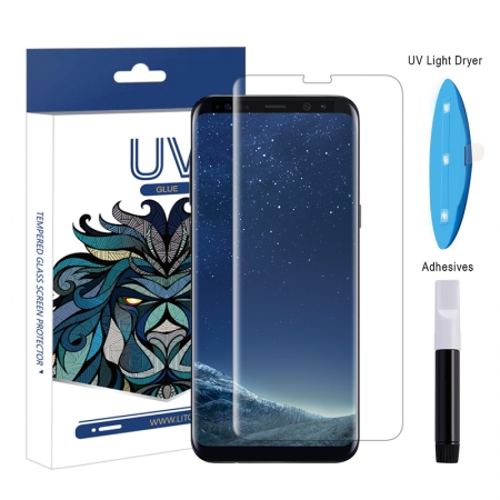 Protetor de tela de vidro temperado de cola completa Samsung Galaxy S8 luz UV 