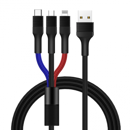 3 em 1 cabo multifuncional durável e flexível do cabo da função do projeto USB 