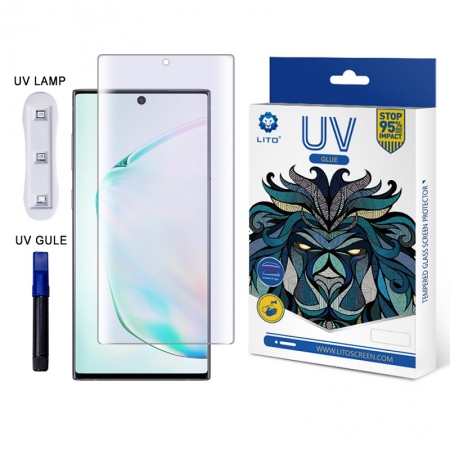 LITO Luz UV Cola líquida Cobertura completa Protetor de tela de vidro com luz azul para Samsung Note10 / 10 + 