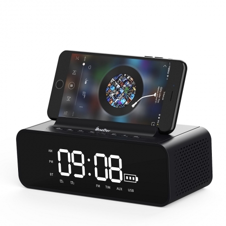 OneDer V06 Multifuncional Dual Alarm Clock Display LED Alto-falante sem fio Bluetooth 