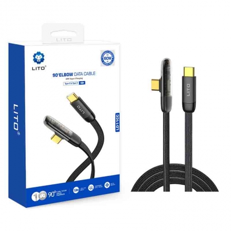 LITO LD11 90° cotovelo trançado plano cabo de carregamento USB 60W 