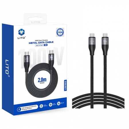 Cabo de carregamento trançado USB-C para USB-C LITO LD25 de 2 m e 100 W 