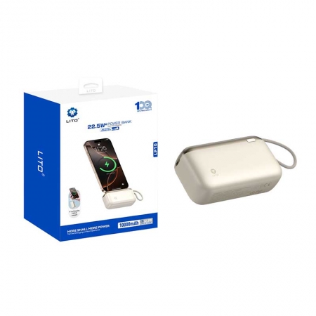Lito LP10 22,5 W de carregamento rápido portátil fino mini power bank 10000 mAh para celular com cabo 
