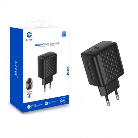 Carregador rápido LITO LC13 GaN de 20 W com porta USB-C 