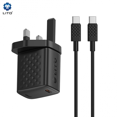 Carregador rápido LITO LC14 GaN PD de 20 W com porta USB-C e plugue do Reino Unido 