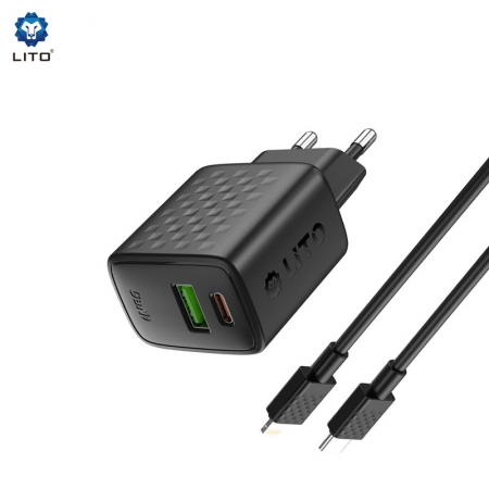 Carregador rápido LITO LC15 GaN de 20 W com porta dupla USB-C e USB-A 