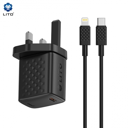 Carregador rápido LITO LC14 GaN PD de 20 W com porta USB-C e plugue do Reino Unido 