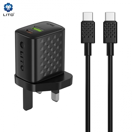 Carregador Rápido LITO LC16 GaN 20W com USB-C e USB-A 