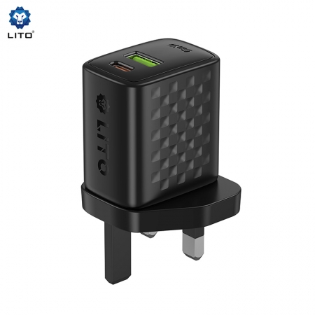 Carregador Rápido LITO LC16 GaN 20W com USB-C e USB-A 