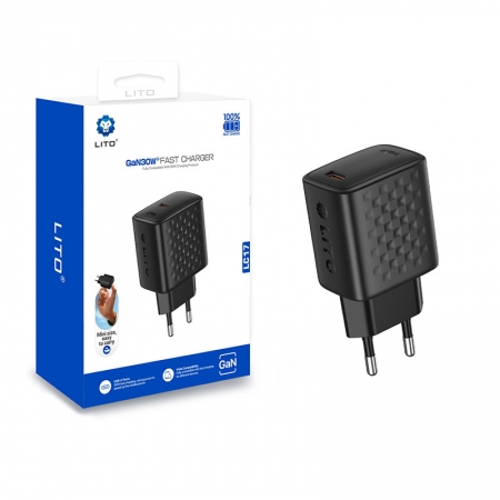 Carregador Rápido LITO LC17 GaN 30W com Porta USB-C 