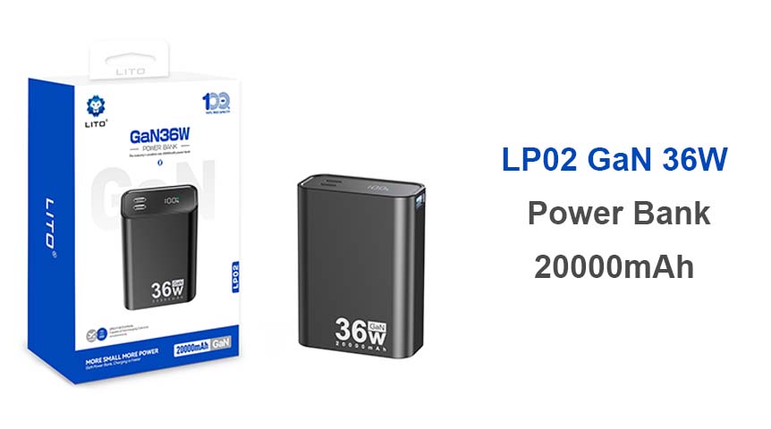 LITO LP02 GAN 36W banco de potência de carregamento rápido de 20000mAh