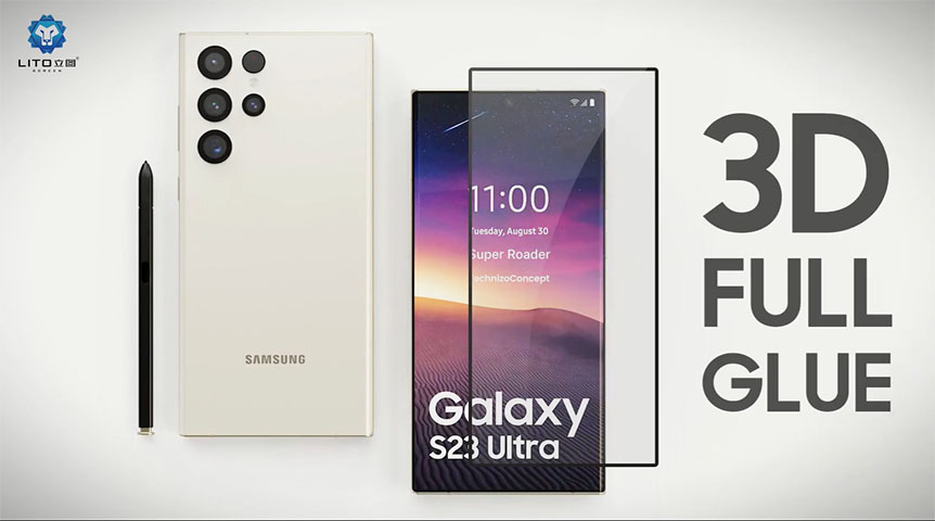Protetor de tela de vidro temperado Lito cola completa para Samsung Galaxy S23 Ultra