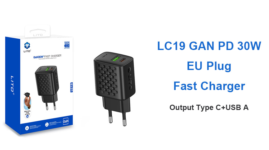 Carregue seus dispositivos de forma mais inteligente com o carregador rápido LITO LC19 GaN PD de 30 W.