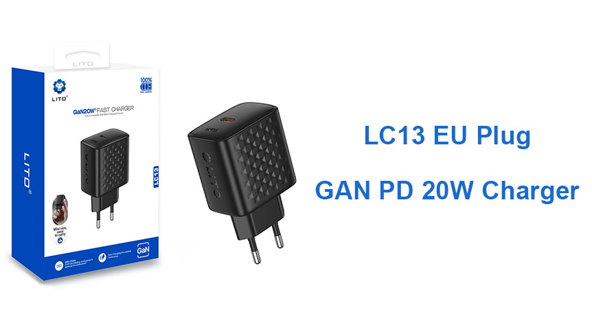 Ainda usa carregadores lentos? Mude para o carregador rápido LITO LC13 GaN de 20 W (padrão europeu).