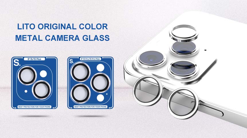 Protetor de lente de câmera colorida original Lito com aplicador para iphone série 15