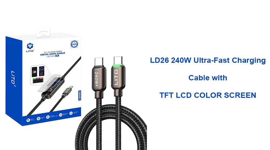 Cabo de carregamento ultrarrápido LITO LD26 de 240 W com tela TFT - Teste em mundo real