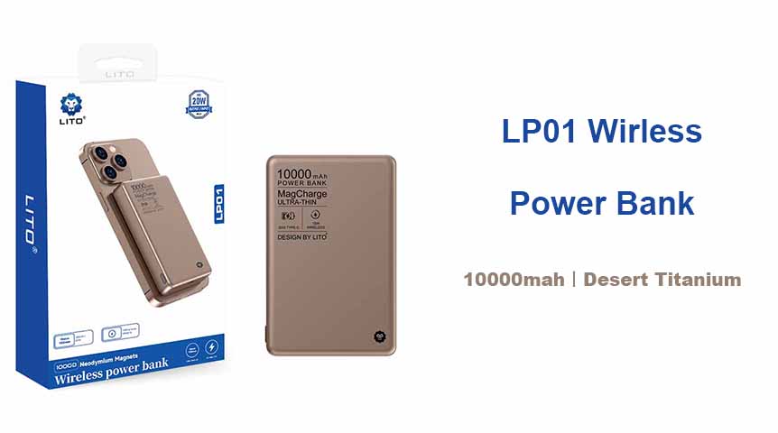 LITO LP01 Desert Titanium Wireless Magnetic 10000mah Power Bank para iPhone 16