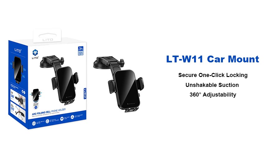 Suporte para carro LITO LT-W11: Trava com um clique e rotação de 360°