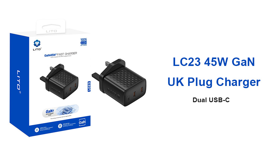 Carregamento rápido GaN LITO LC23 45W para dois dispositivos