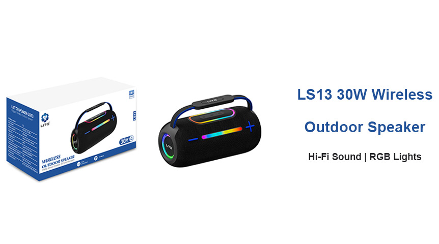Caixa de som externa sem fio LITO LS13 de 30 W com luzes RGB e graves profundos.